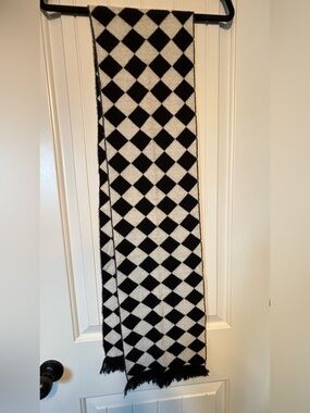Ben Sherman Black and White Diamond Pattern Scarf, Merino Wool